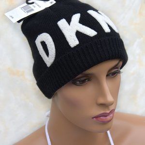 DKNY Women's Logo Stadium Beanie Hat with Pom Pom